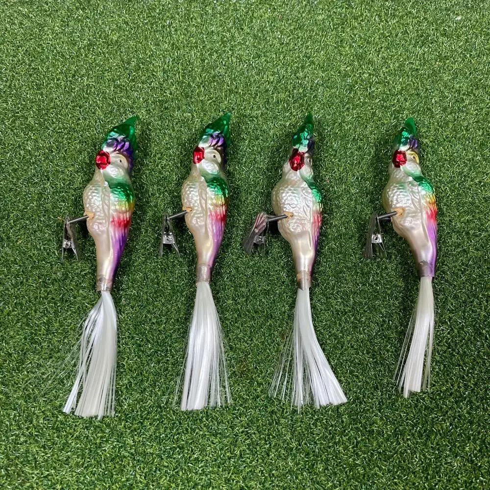 Vintage Blown Glass Bird Christmas Ornaments Clip On Spun Tails MCM Read